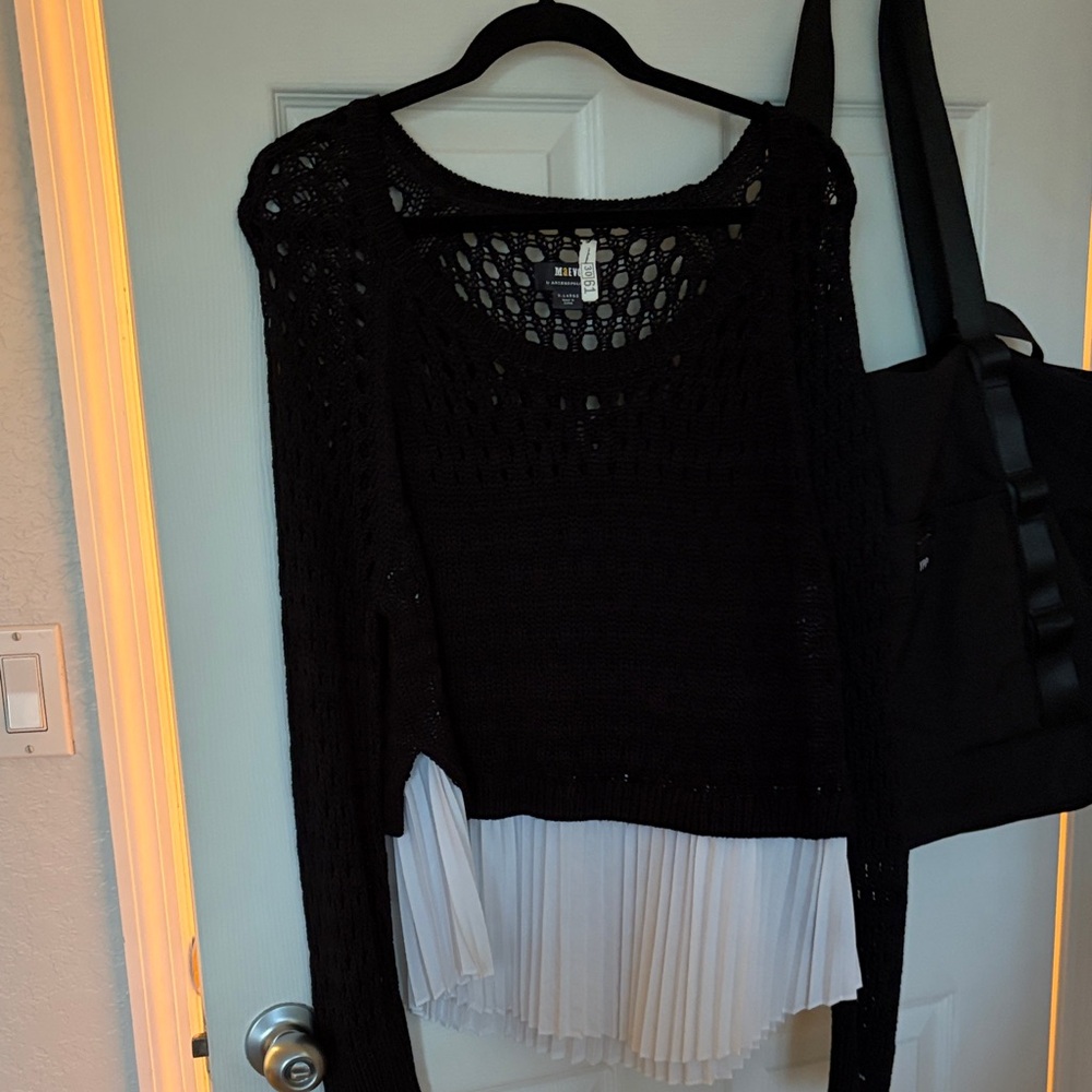 Maeve by Anthropologie Knit Sweater with White Pleated Hem